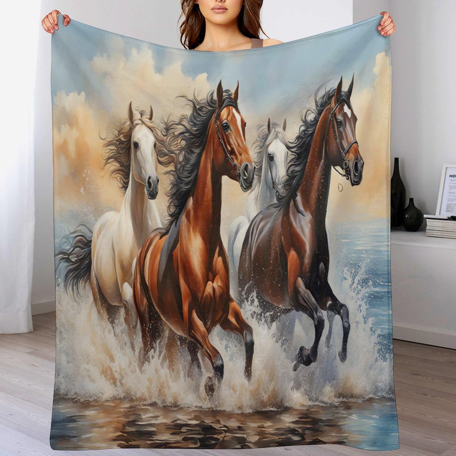 Couvre-lit animal cheval plaid doux flannel pour réchauffer vos soirées salon