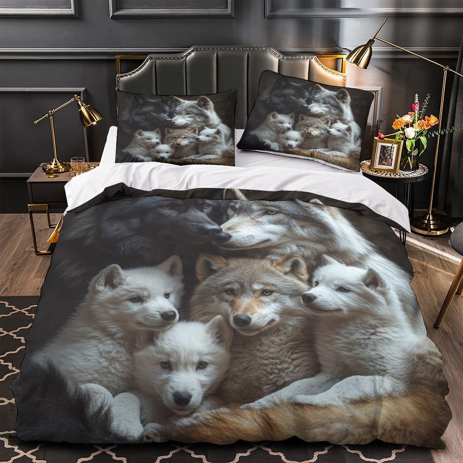 Housse de couette loup pour chambre d'enfant lit simple Famille Wolf