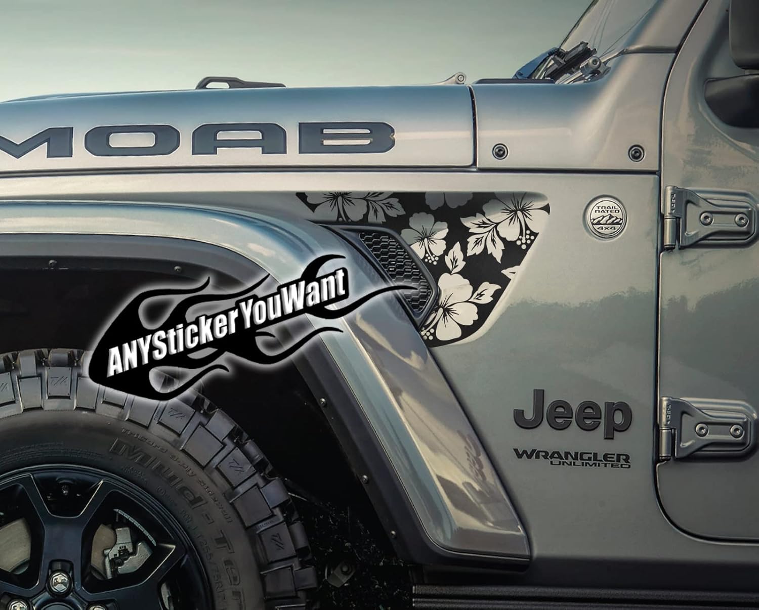 AnyStickerYouWant - Hawaiian Hibiscus Flower Fender Vent Vinyl Decal Sticker Fits & Compatible with Jeep Wrangler JL/Jeep Gladiator JT 2018+ (Any Color You Want)