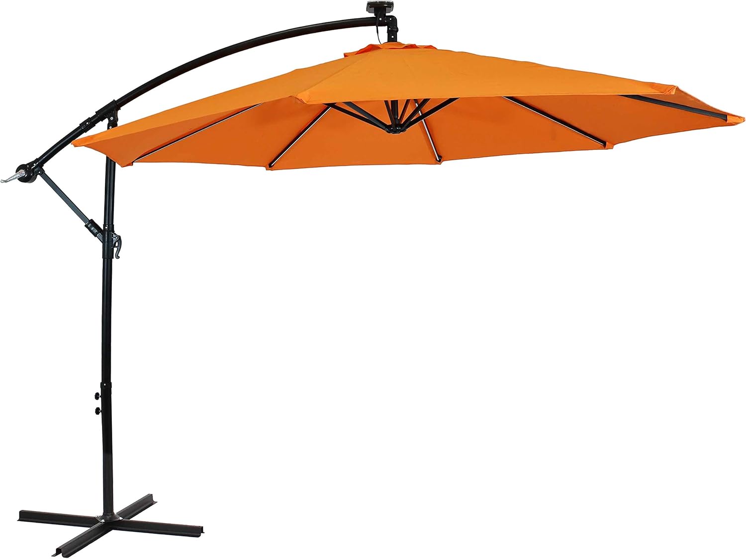 Sunnydaze 10' Solar Offset Patio Umbrella - Solar Cantilever Umbrella Outdoor with LED Lights - Polyester Shade, Air Vent, & Cross Base