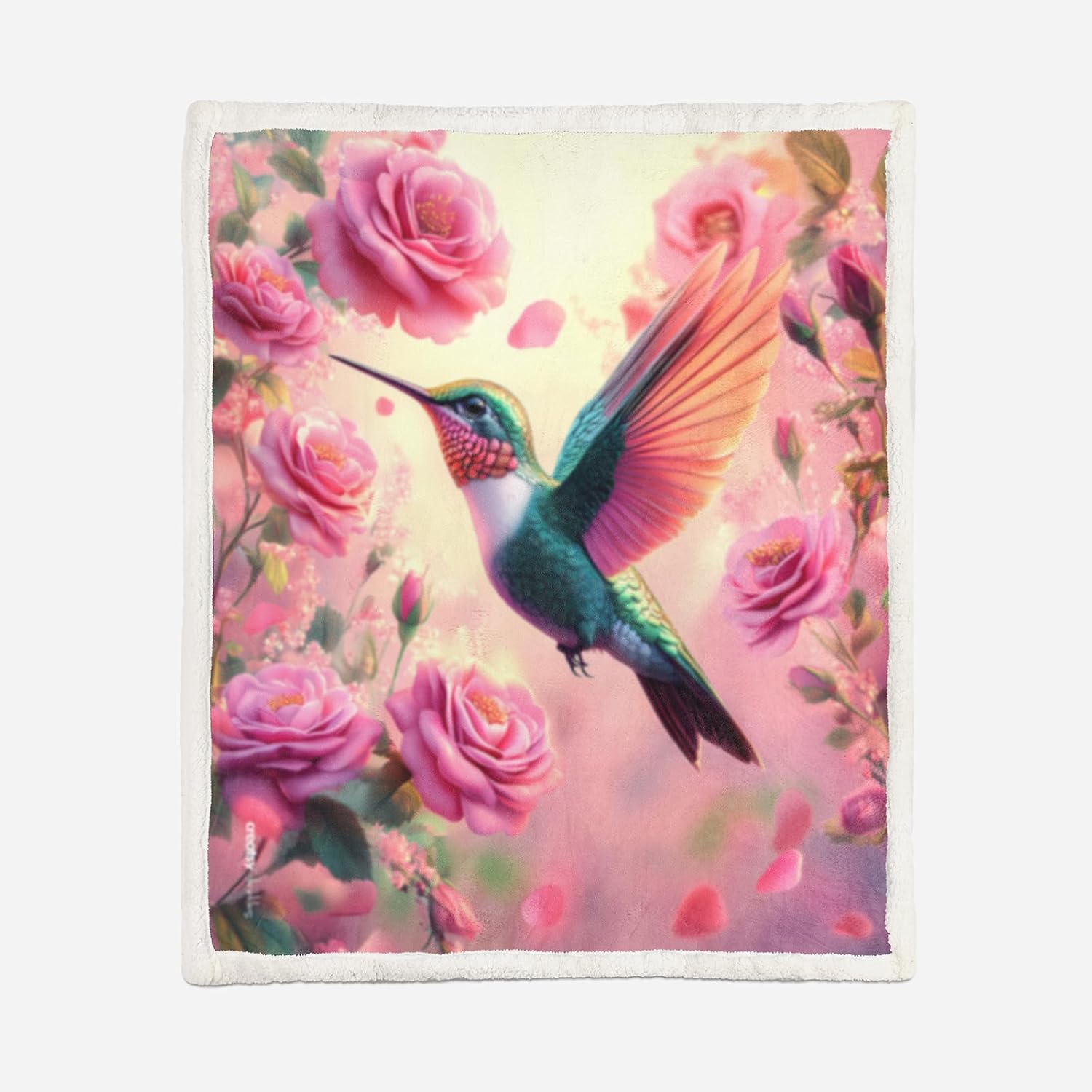 AILONEN Beautiful Hummingbird Sherpa Fleece Blanket,Botanical Flower Bird Sherpa Blankets for Kids Girls Women Gifts,Tropical Birds Animal Soft Cozy Blankets for Bed Sofa, 70 x 55 Inches