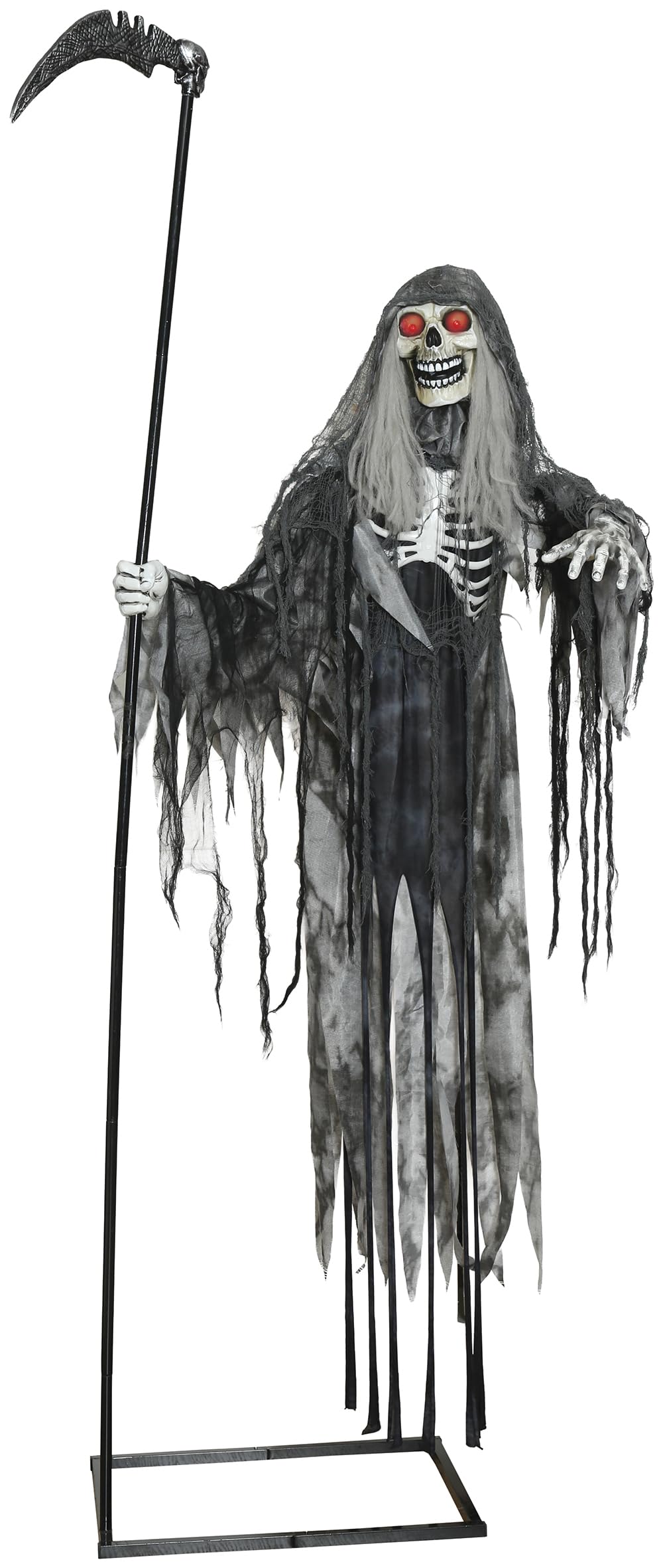 FIESTAS GUIRCA | Muñeco Muerte Voladora con Luz, Sonido y Movimiento (205 cm) - Decoración para Halloween y Oktoberfest - Ideal para Adultos y Niños - Gris y Negro