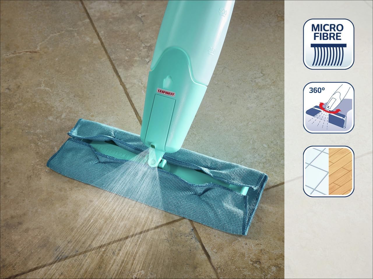 Using the Leifheit Pico Spray S Mop to clean a tiled floor