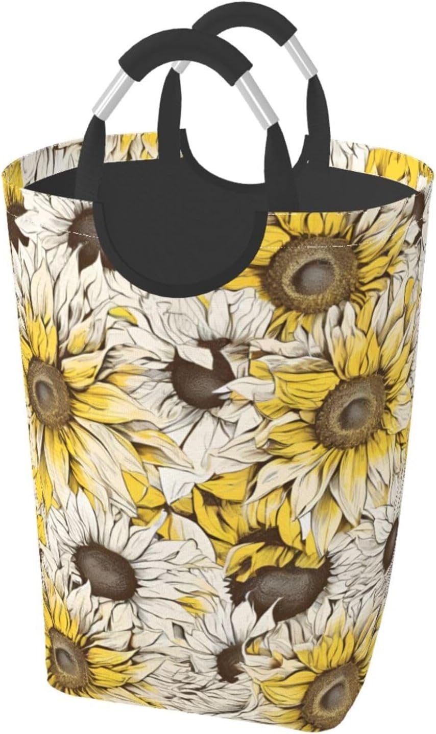 50l Laundry Basket Sunflower-Garden-Vintage_103627078 Waterproof Laundry Hamper Foldable Clothes Laundry Bag With Handles