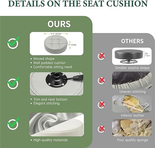 Miniatura 4 de Kaleurrier Taburete giratorio de altura ajustable, taburete de metal hidráulico resistente para cocina, salón, bar, oficina, masaje (con respaldo)