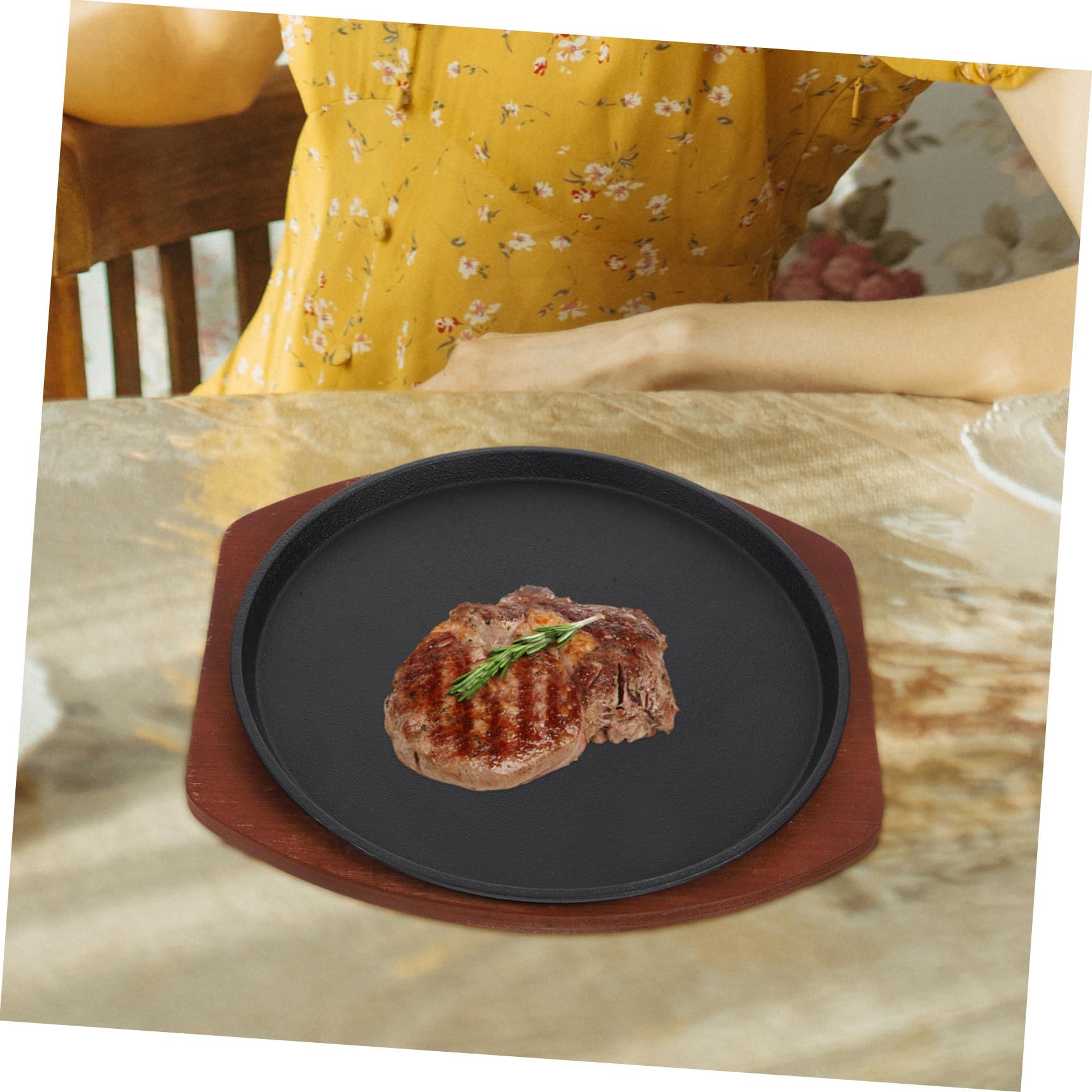 Parrilla de Hierro Plato para Servir Base de Madera