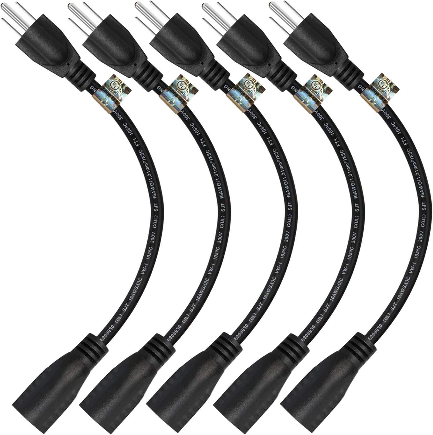 Short Extension Cord 1 Ft 12 Inches, 16AWG 3 Prong Male to Female Outlet Saver- Short Indoor and Outdoor Extension Cord- Power Extension Cord Black- Small Heavy Duty Extension Cable- Luxury Office