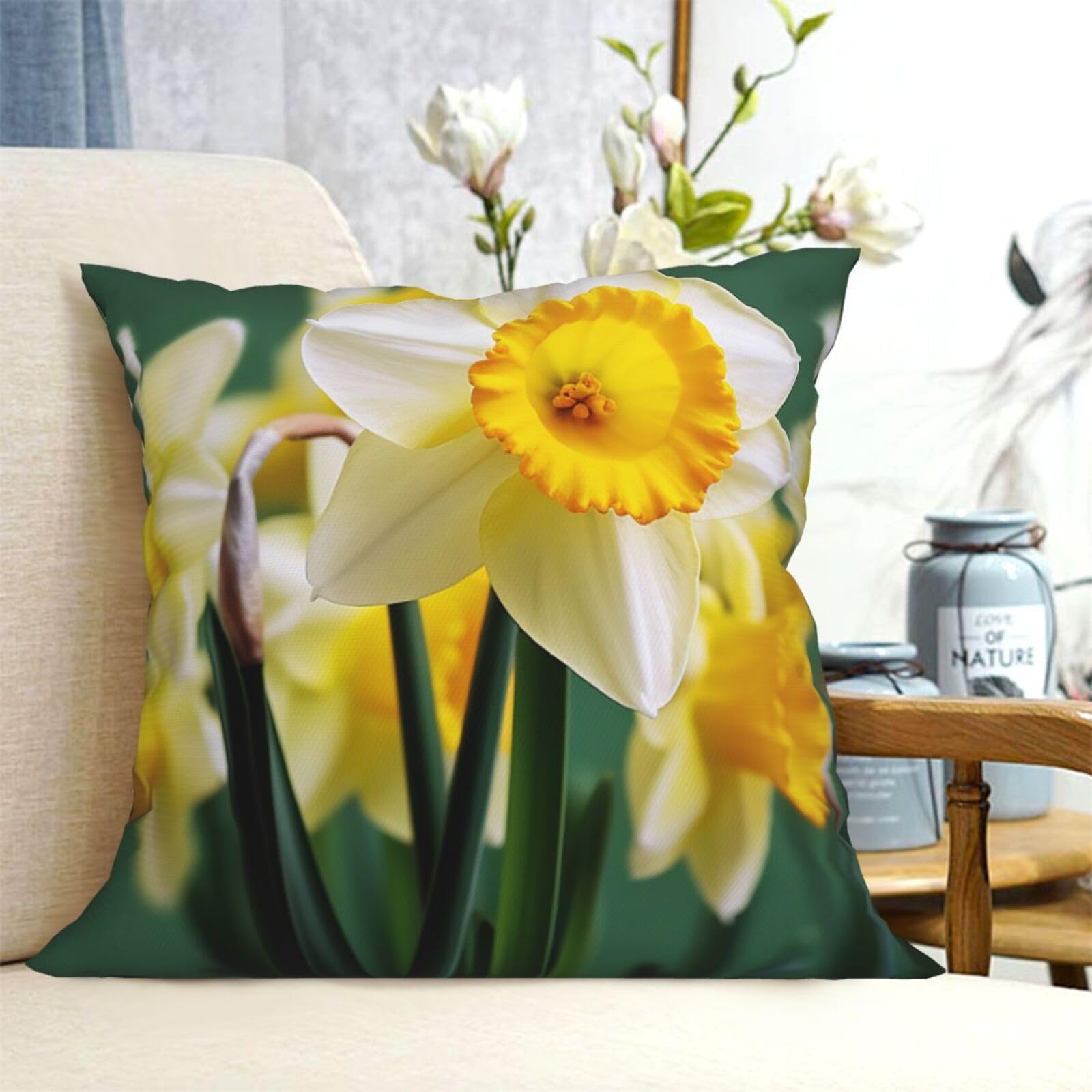 Fodpand Black Decorative Throw Pillow Covers 18"X18" Daffodil Flower Cushion Cases Square Modern Farmhouse Pillow Cases Soft Cozy Cushion Covers For Couch Sofa Bedroom Home Decor Pillowcase