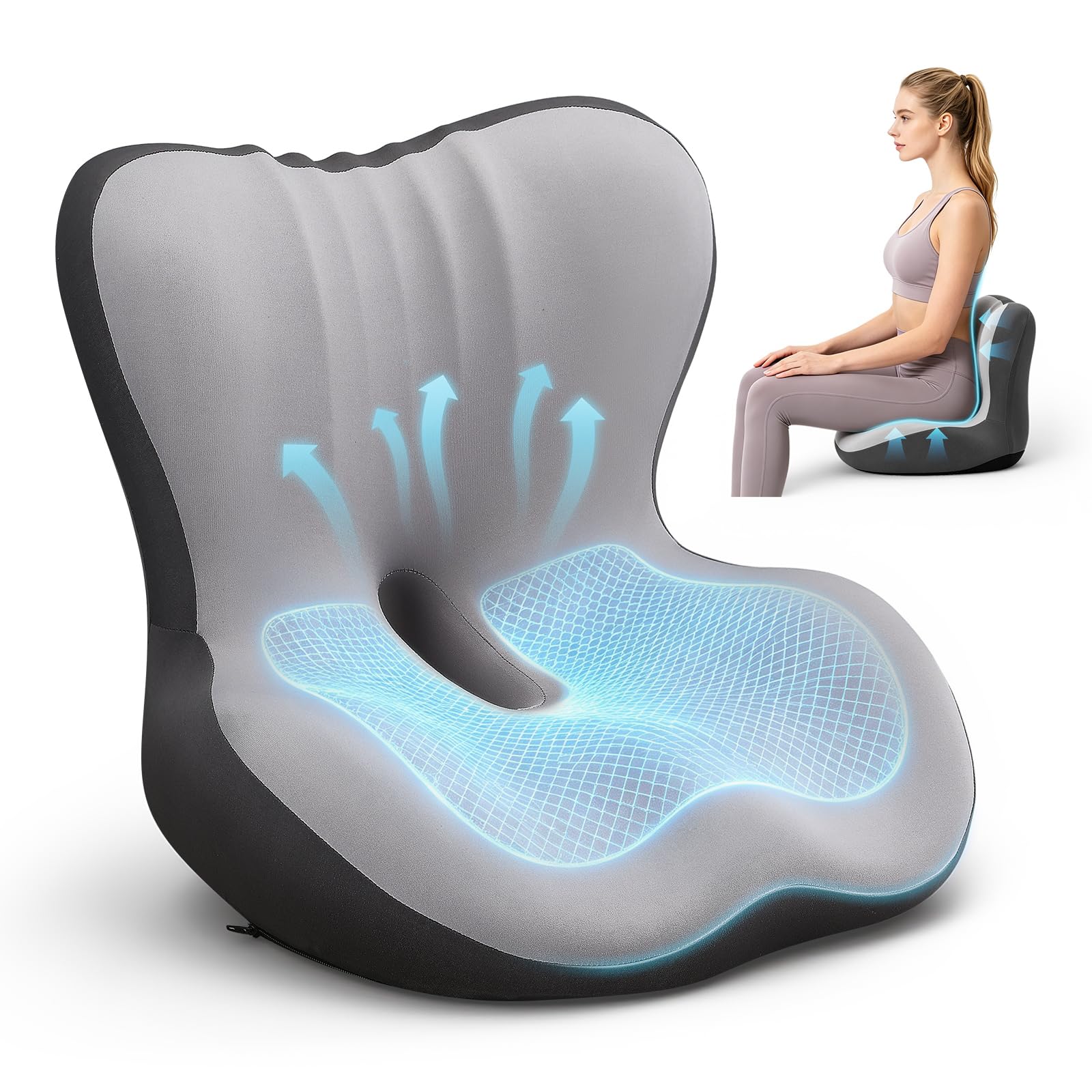 Cojín ortopédico con respaldo de espuma viscoelástica, cojín ergonómico de apoyo para la espalda, cojín para coxis con cavidad para silla de oficina, asiento de coche y silla de ruedas