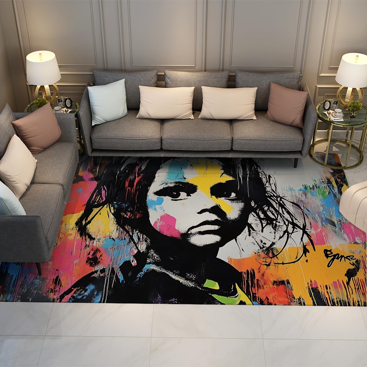 Tapis antidérapant 180x270 lavable grand modèle à poil bas coloré