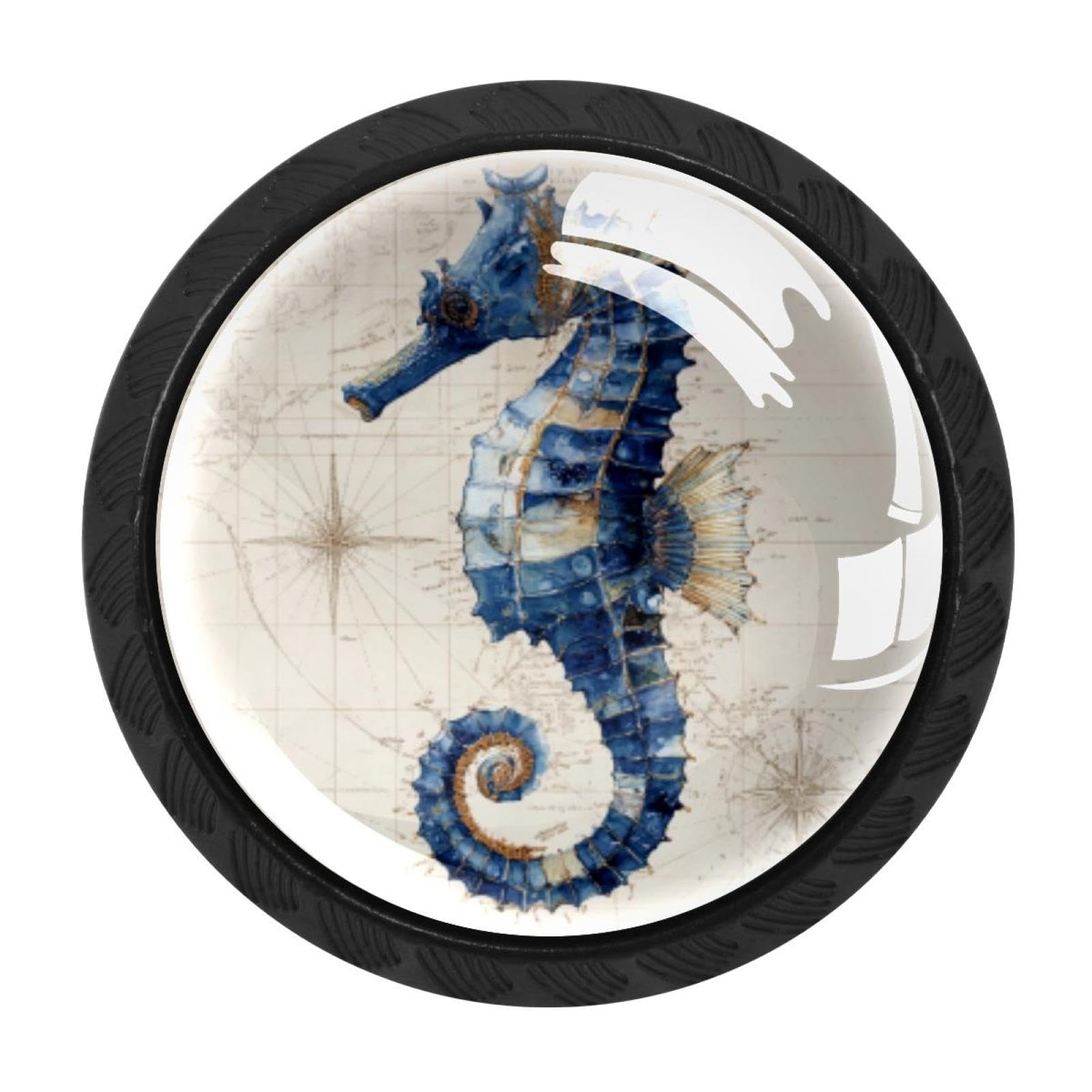CHENZZZZ 4 Pieces Kitchen Cabinet Drawer Dresser Door Knobs Pulls Handles, Seahorse Vintage Map (3)