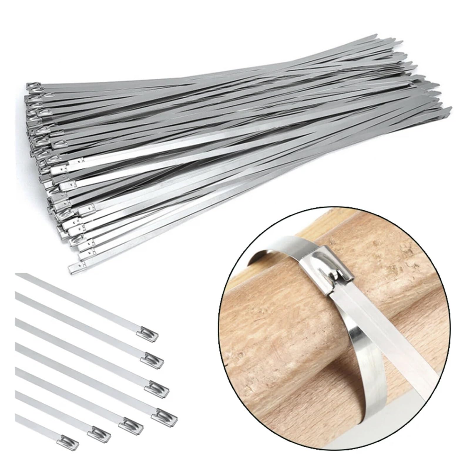 Bridas para Cables 10/25 Piezas 304 Bridas de Metal Acero Inoxidable Envoltura Escape Recubierto Bloqueo Zip-Escape Multifuncional(4.6x400mm 10pcs)