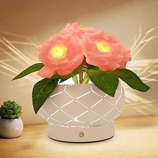 JHXLAMP Regalos de cumpleaños para mujeres, lámpara de flores de rosas, lámpara táctil, luces alimentadas por pilas, luz nocturna pequeña de atenuación de 3 colores, regalos para mamá para el día de
