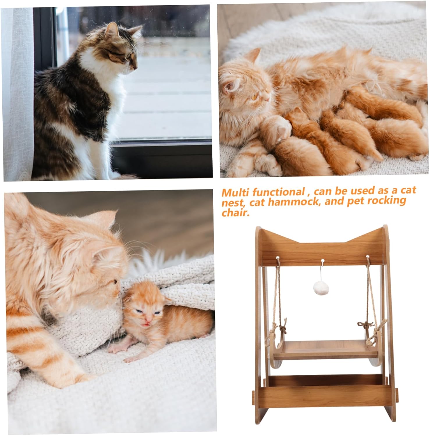 YARNOW Elegant Cat Swing Bed Wooden Cat Hammock Resting Nest Comfortable Indoor