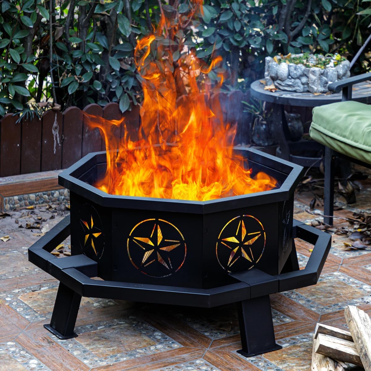 35 Inch Wood Burning Outdoor Fire Pit for Camping, Backyard, and Patio