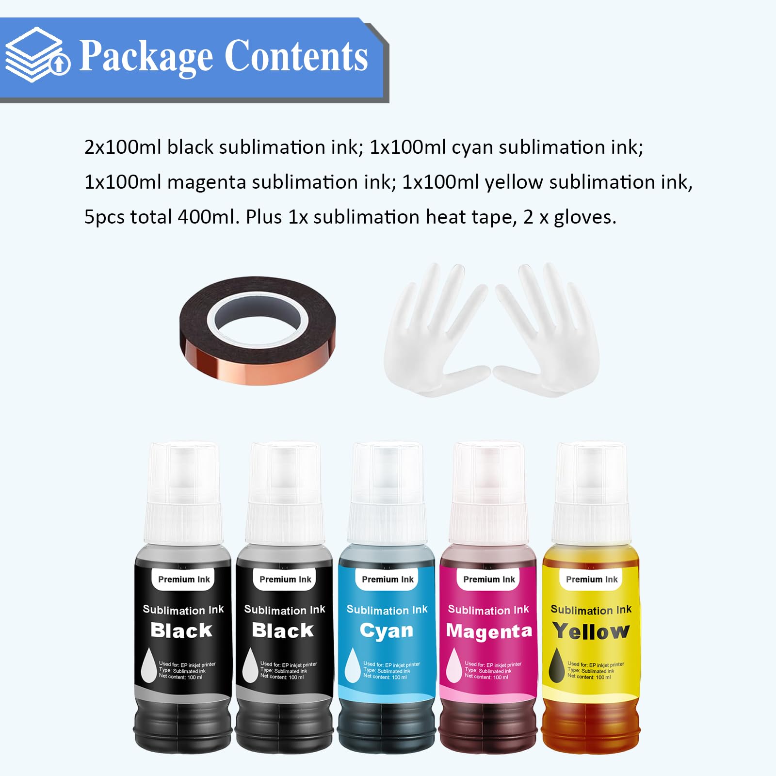 Sublimation 102 104 encre compatible avec Epson ET-2400 ET-2720 ET-2760 ET-2800 ET-2803 ET-2815 ET-2820 ET-2830 ET-2840 Imprimantes à jet d'encre pour tasse, gobelet, T-shirts Transfert de chaleur(5P)
