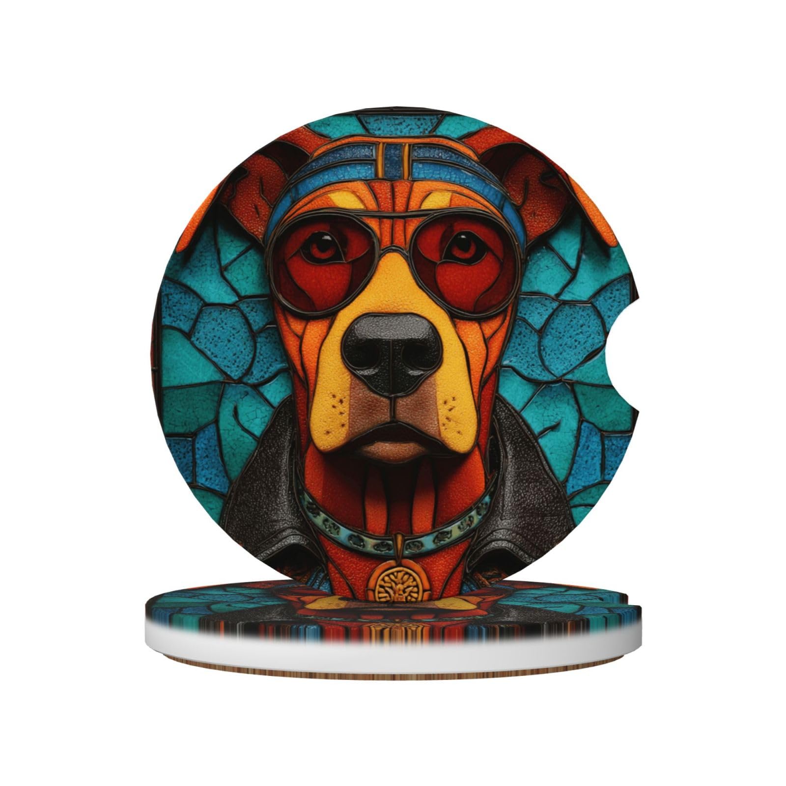 Dog Wearing Glasses Ceramic Coasters,2pcs