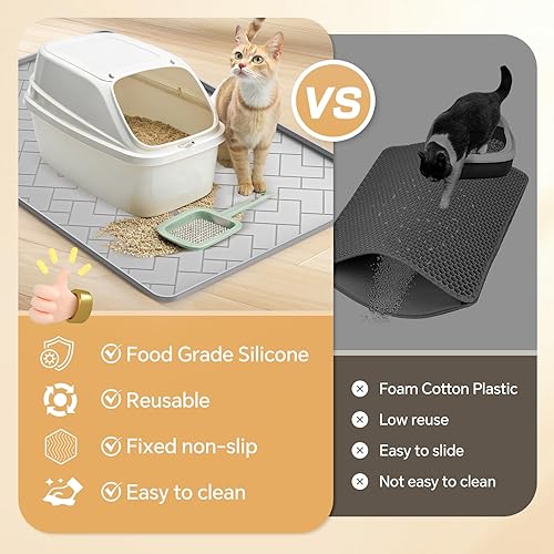 Miniatura 3 de Alfombrilla de silicona para arena de gatos para caja de arena de 24" X 15" - Alfombrilla para atrapar arena de gatos fácil de limpiar, impermeable,