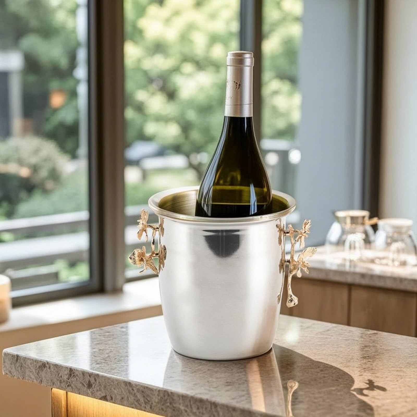 KESOTO Secchiello Vino Secchiello Ghiaccio, Secchiello per Ghiaccio con Decorazione A Forma di Crisantemo