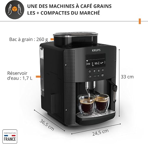 Krups Essential Coffee Machine Bean Grinder Espresso Coffee Maker LCD Display Automatic Cleaning Black Cappuccino Steam Nozzle YY8135FD - 2