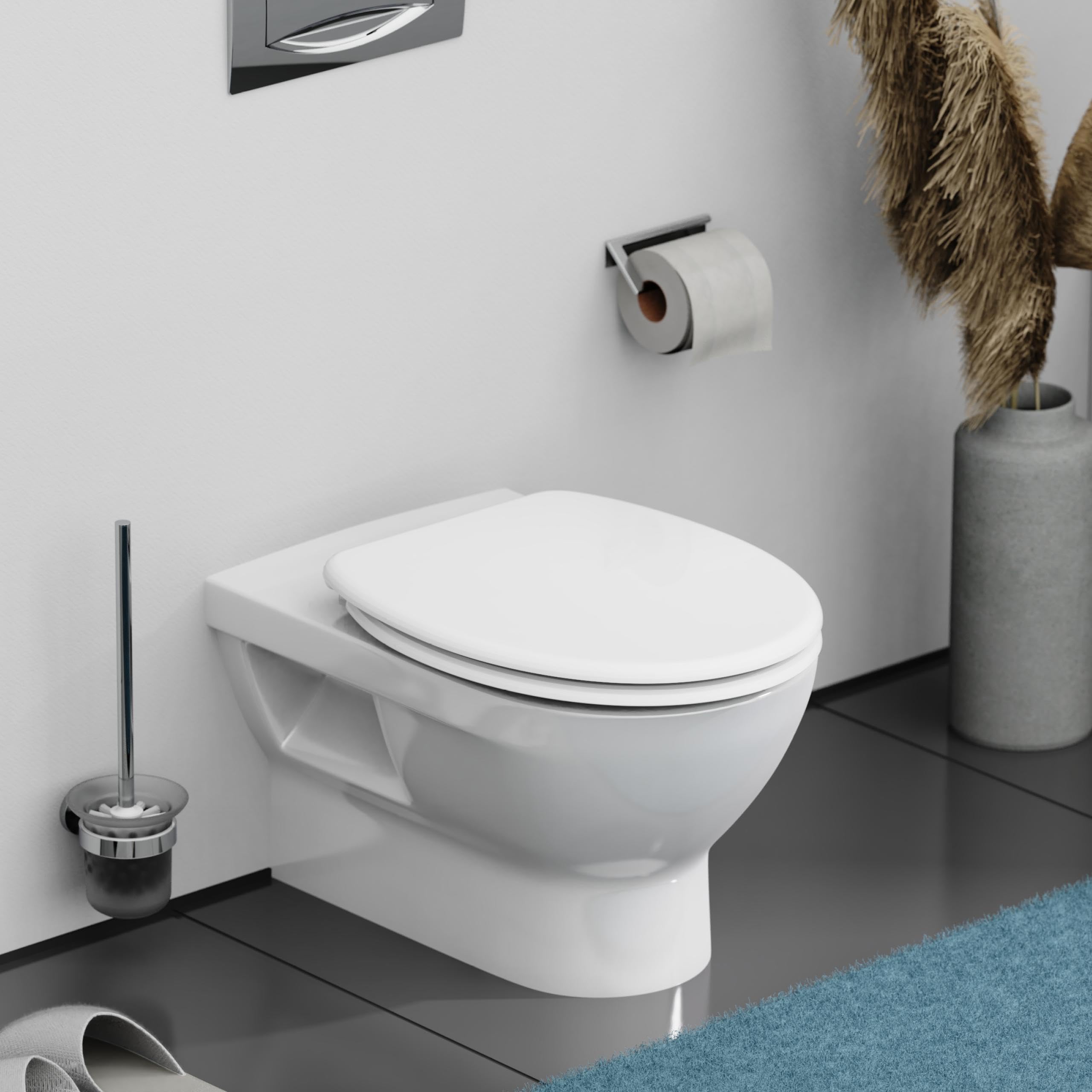 Abattant WC SCHÜTTE Blanc Avec Fermeture Douce – Duroplast Incassable, Charge Max 150 Kg, Installation Facile