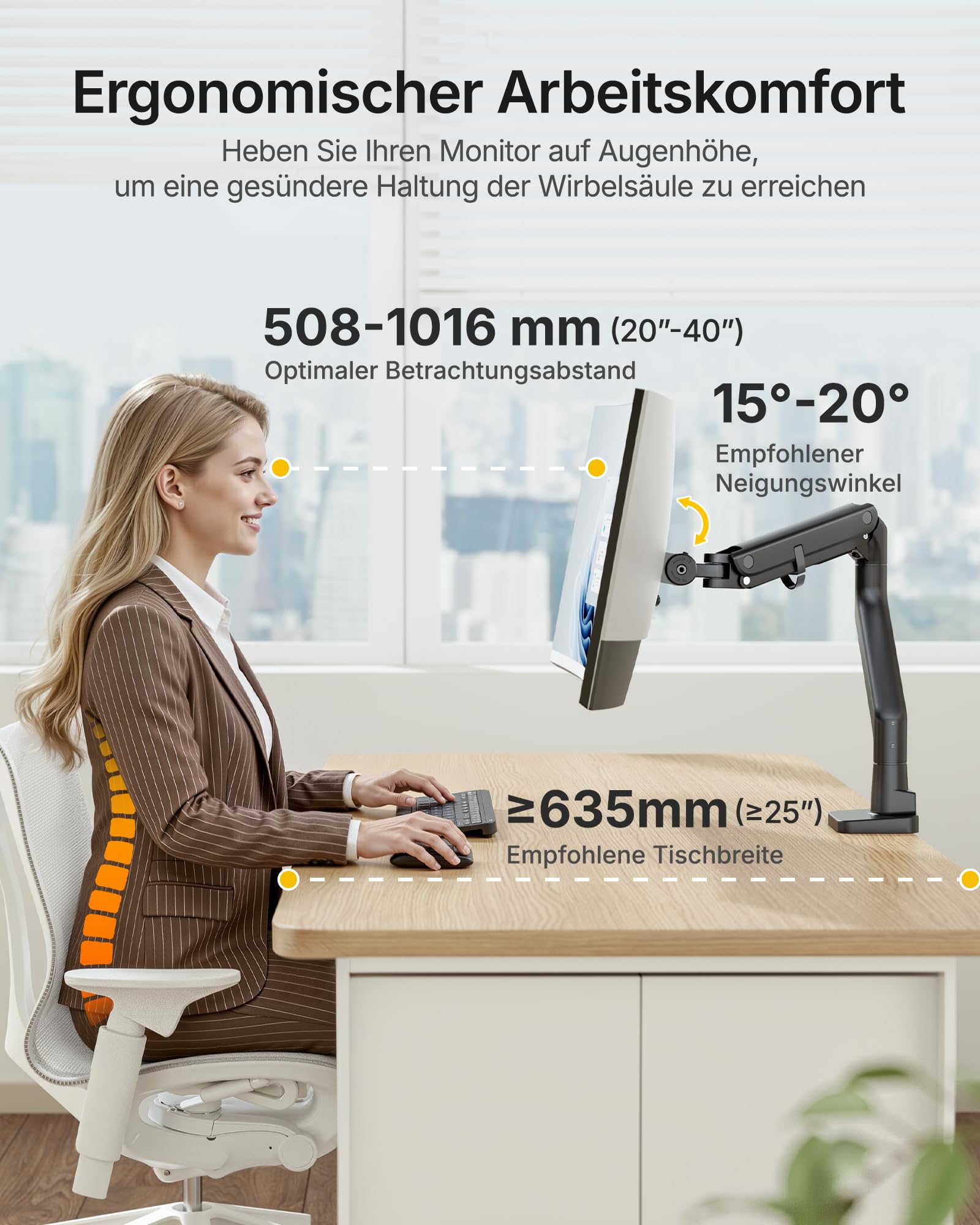 monTEK 17-57 Zoll Monitor Halterung, Monitor Arm mit Gasfeder, Verstellbarer Bildschirmhalterung für 27Kg Fernseher & Monitor, Monitorhalterung VESA 75/100 mm