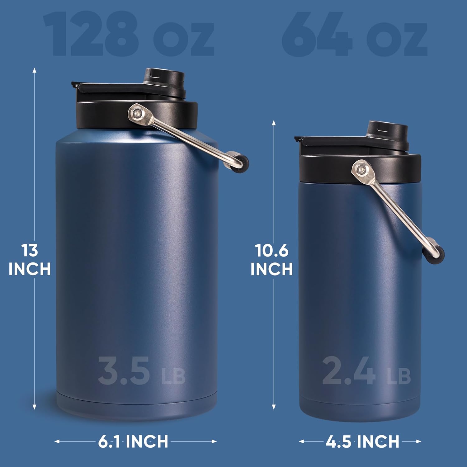 One Gallon Insulated Water Bottle for Travel: 2-in-1 Straw and Spout Lid, Keep Cold 24Hrs, Leakproof, 128oz Water Jug With Handle, Vacuum Stainless Steel for Sports, Hiking, Trip(Dark Blue) - Image 3