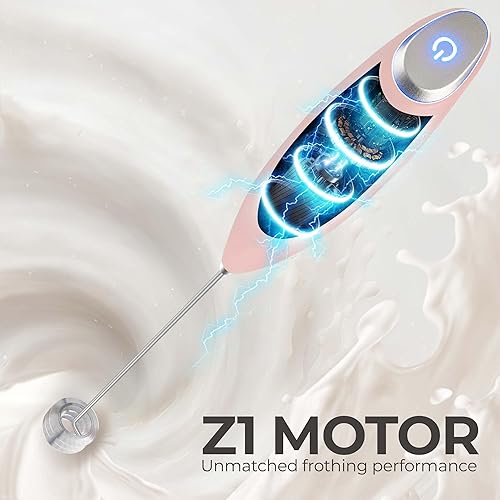 Vista 150 de Zulay Kitchen - Espumador de leche de mano con pilas AA Duracell: batidora de bebidas resistente para café, latte, capuchino y más, color aurora