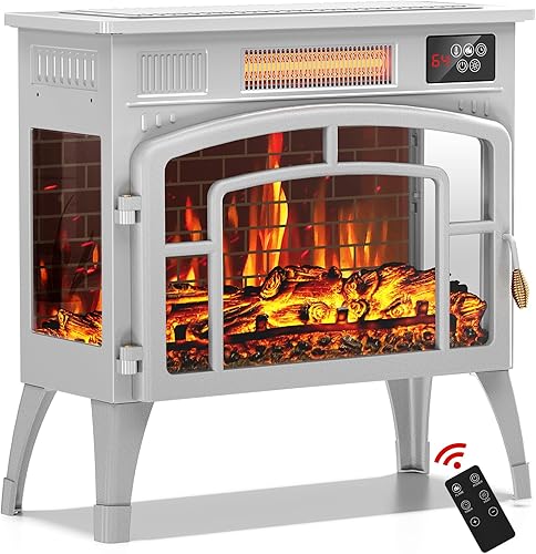 BREEZEHEAT Estufa eléctrica con efecto de llama 3D y 5 colores de llama, calentador de espacio de chimenea de 750/1500 W con control remoto y