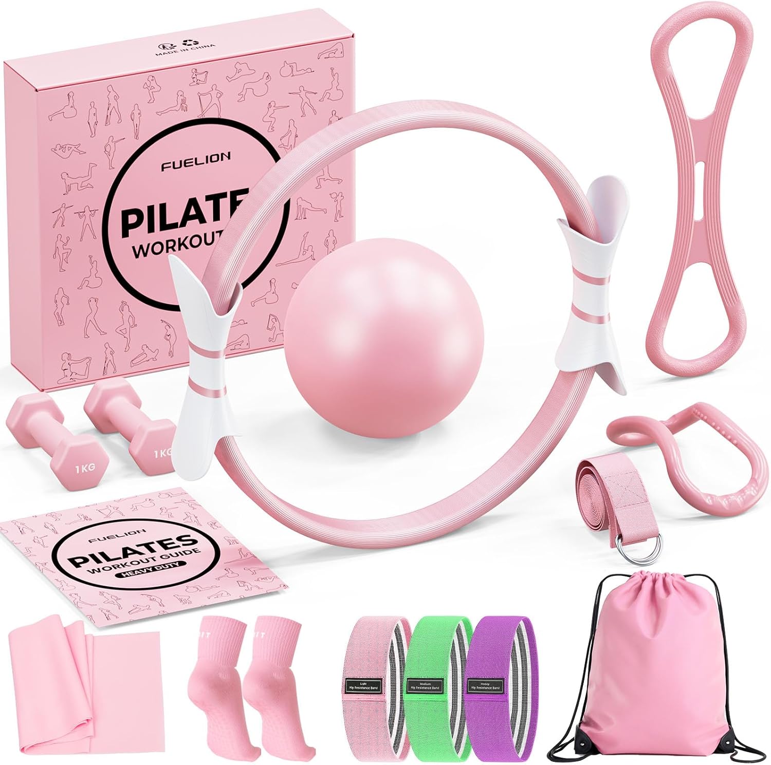 Pilates Ring Set for Women, Home Workout Pilates Equipment with Resistance Bands, 14'' Magic Circle, Mini Ball, Pilates Starter Kit for Strength, Toning and Flexibility