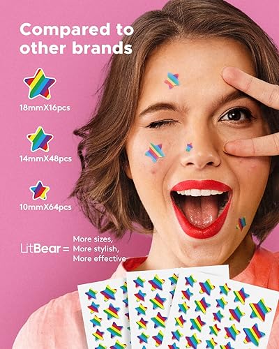 Miniatura 2 de LitBaer - Parche hidrocoloide en forma de estrella para acné con aceite de árbol de té + ácido salicílico, punto de cobertura para manchas de acné,