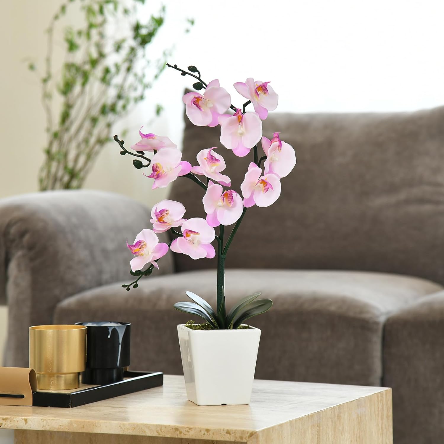 15" Tall Artificial Silk Phalaenopsis Orchid Flower Plant Pot Arrangements (Pink Shades)