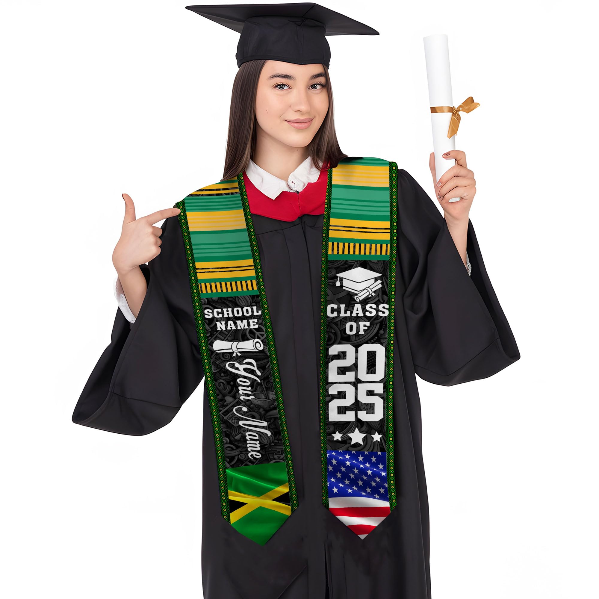 MonkeyVan Personalized Jamaican Graduation Sash 2025, Jamaica Flag Graduation Stole Sash Class Of 2025, Jamaican Stole Jmc 10