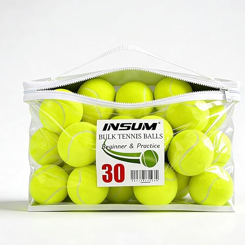 Bulk Tennis Balls for Beginner  30 Pack High Elasticity Practice Tennis Balls with Mesh Bags, Portable for Pet Dog Outdoor Playing, Training,