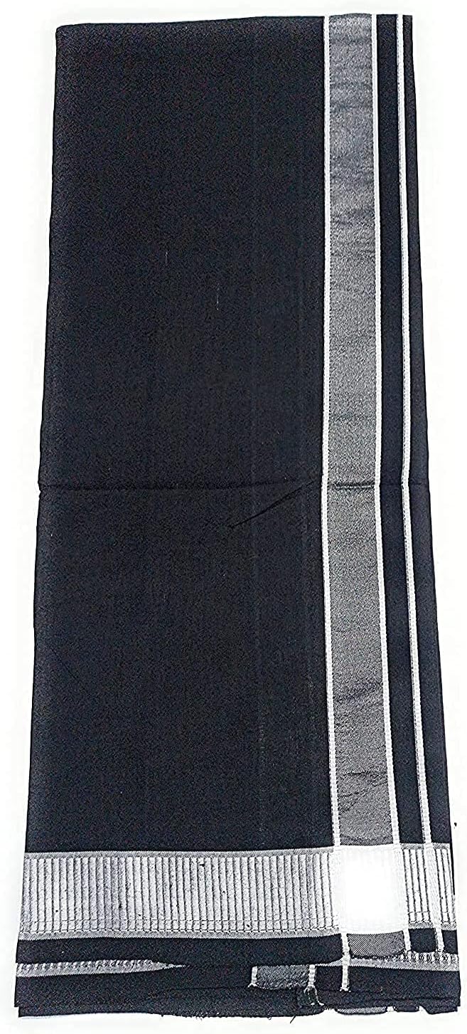 Men's Cotton Colored Dhoti with Fancy Border Kerala-style Veshti Mundu Kaili Lungi 2.0 Mtrs