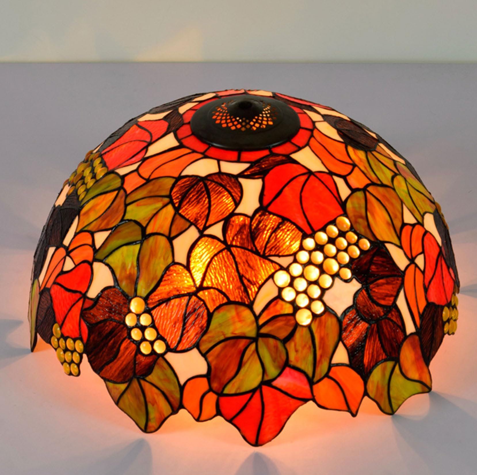 SaryEdge Tiffany Lamp Shade Replacement Only 20" Stained Glass Baroque Rose Dragonfly Grape Lily Peach Lampshades, Vintage Red Orange Colorful Light Cover for Table Lamp Pendant Light ，Grape