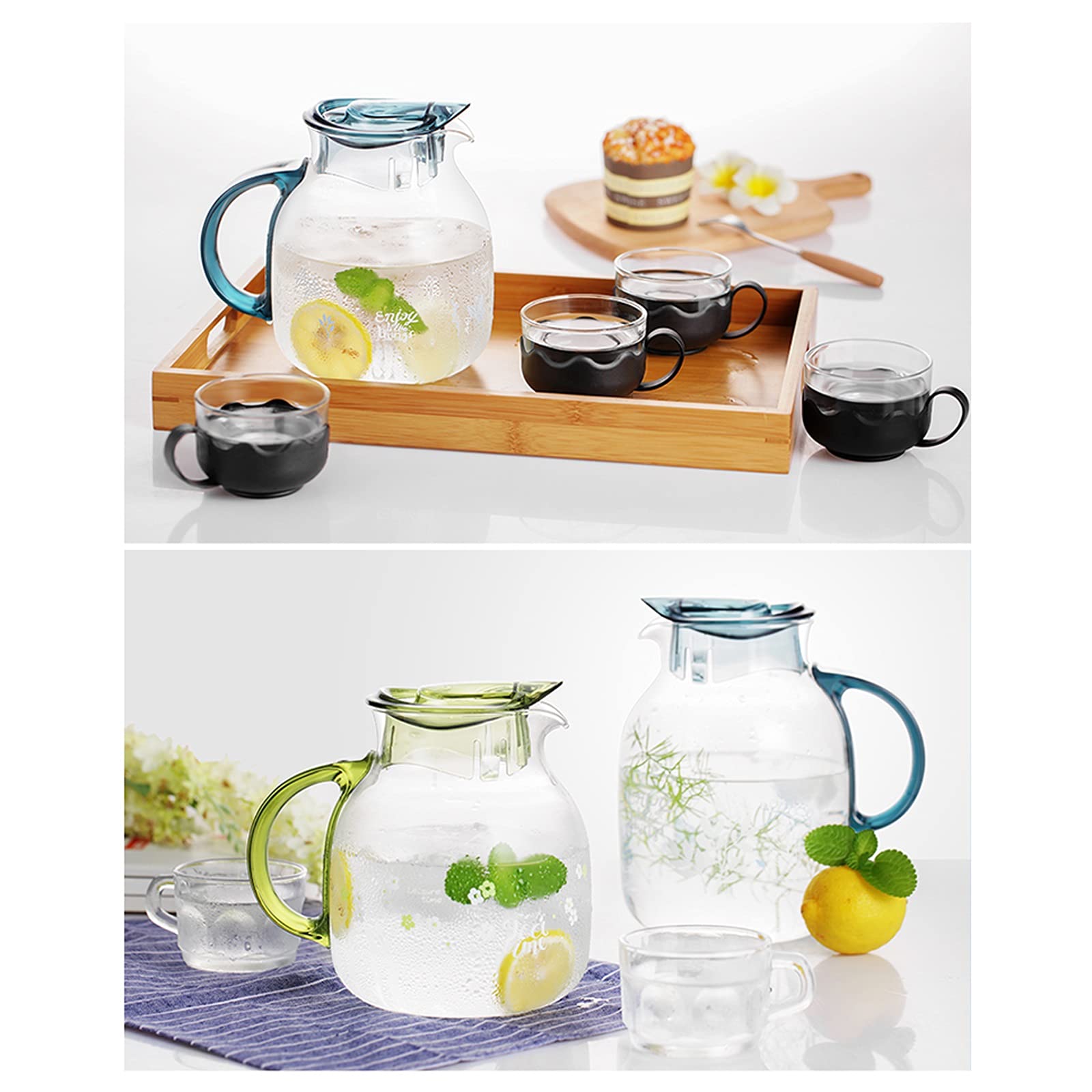 Jarras Agua Jarra de agua fría de vidrio con mango anti-escaldado Jarra de gran capacidad for el hogar Tetera resistente a la alta temperatura (50.7/67.6 oz) Jarra de Té Helado(Size:L)