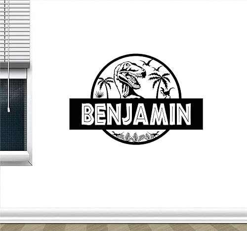 Miniatura 3 de Calcomanía de pared de dinosaurio de la era Jurásica con nombre personalizado T-Rex para decoración del hogar 28 pulgadas de alto x 41 pulgadas de