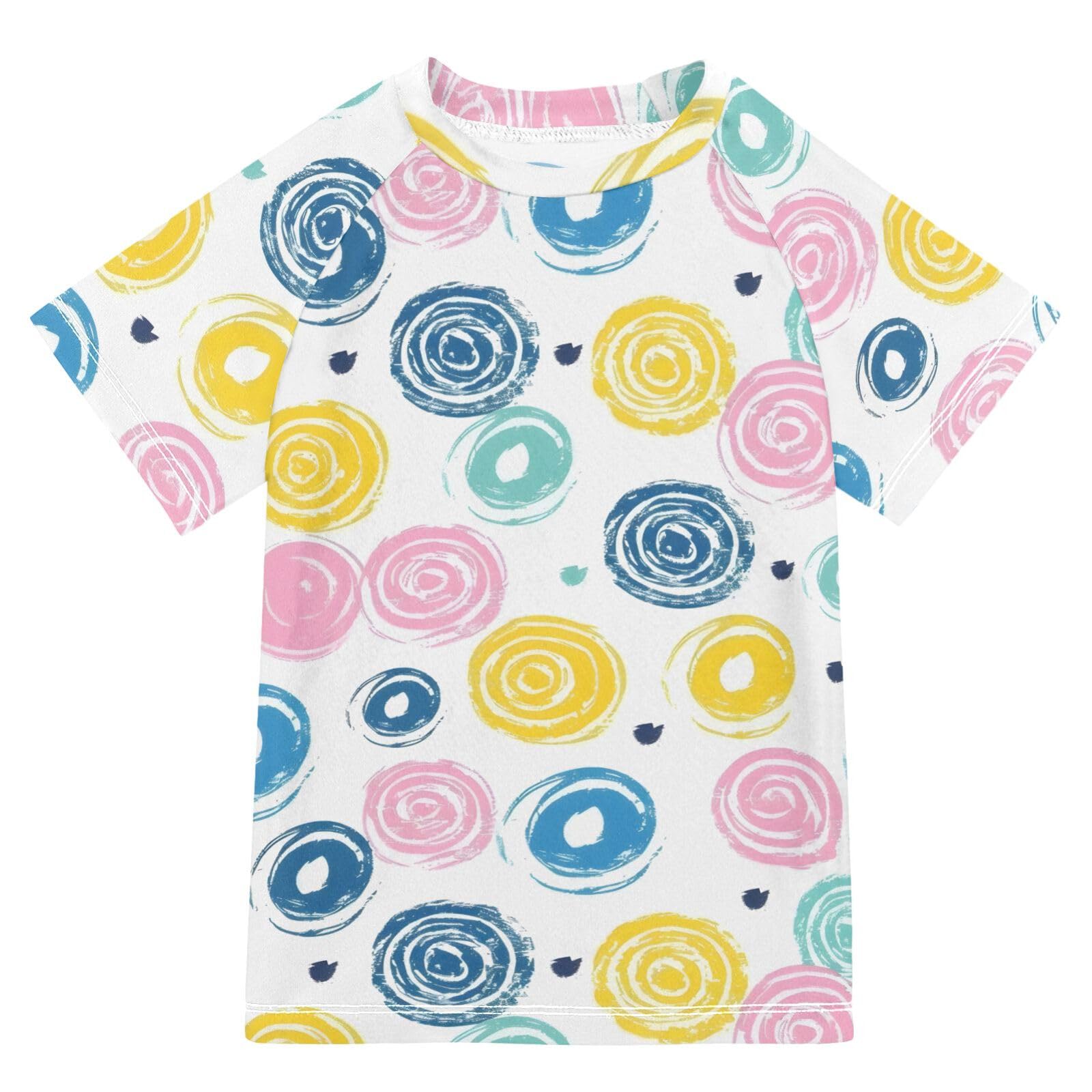ALAZA Kids Rash Guard Boys Toddler Swim Shirts Short Sleeve Whirl Circle Colorful UPF 50+ 3T