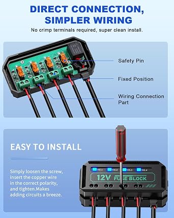 ZEXMTE 12V Fuse Block, Universal 20A Relay Box Kit with 4 Circuits Low Profile Mini Blade Fuse Holder, Battery Fuse Box Terminal Block for 12V Vehicles, Automotive Car Boat Marine Trike, Motorcycle