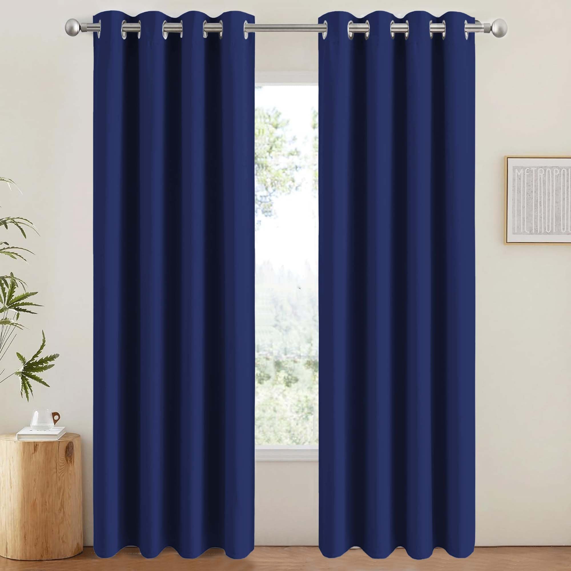 Aspire Homeware Navy Blackout Curtains For Bedroom - Eyelet Curtains & Drapes 66X90 Inch Drop - Window Treatments Super Soft Pair Of Thermal Black Out Curtain For Living Room + Tiebacks Size 2