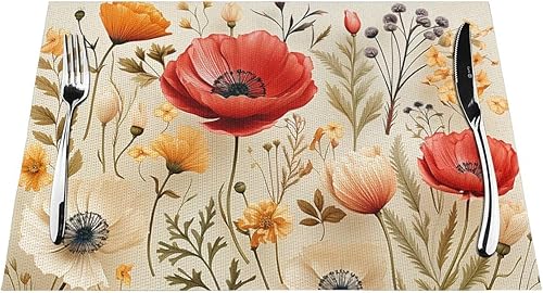 Miniatura 7 de 6 PCS PVC Placemats Set Place Mats an Art with Wildflowers Pattern Non-Slip Weave Place Mats 12" x 18" Farmhouse Table Mat Set for Family Dinners