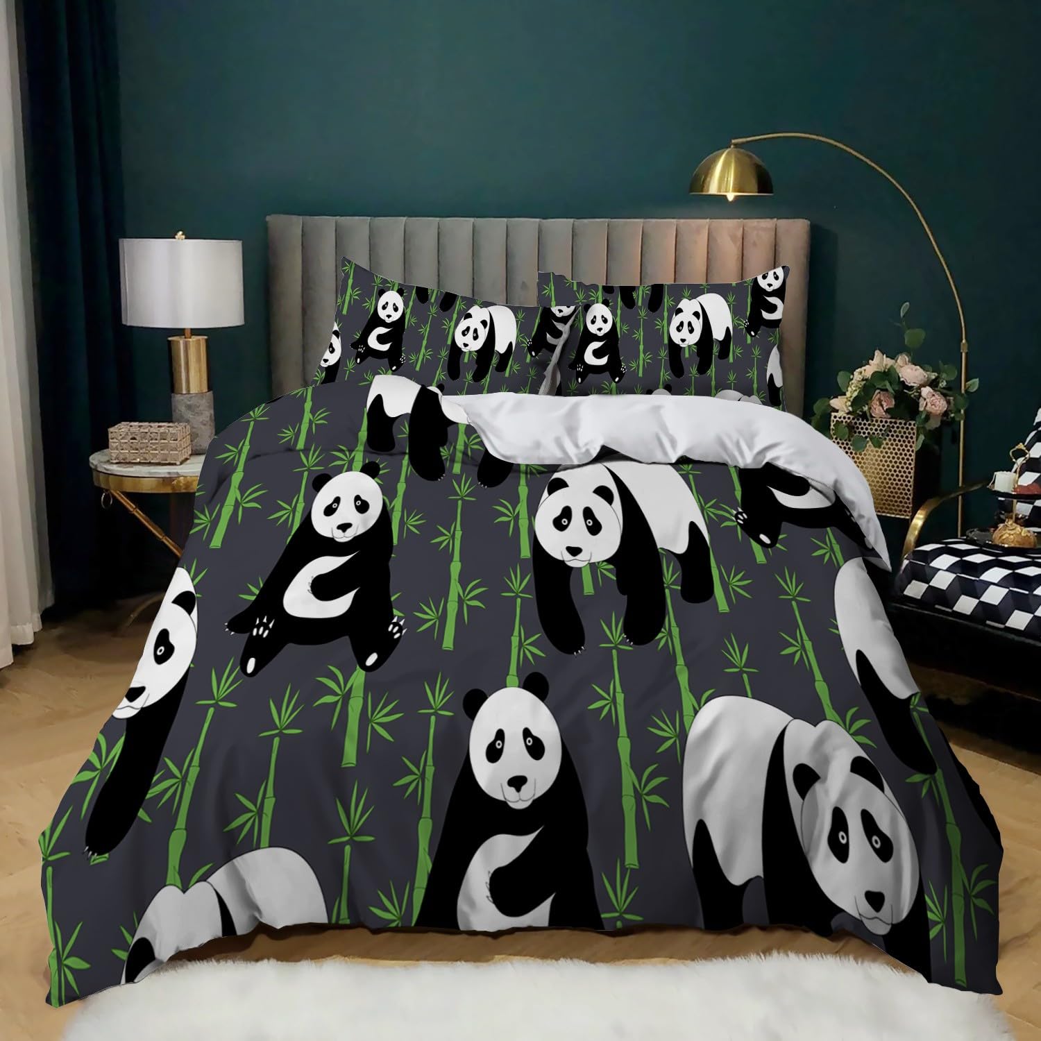 Housse de couette panda hypoallergénique et douce pour lit enfant