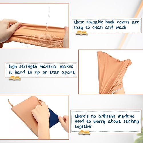 Miniatura 9 de PerKoop 12 fundas gigantes para libros, de tela elástica, protector de libros escolares, lavable, reutilizable, para la mayoría de libros de tapa