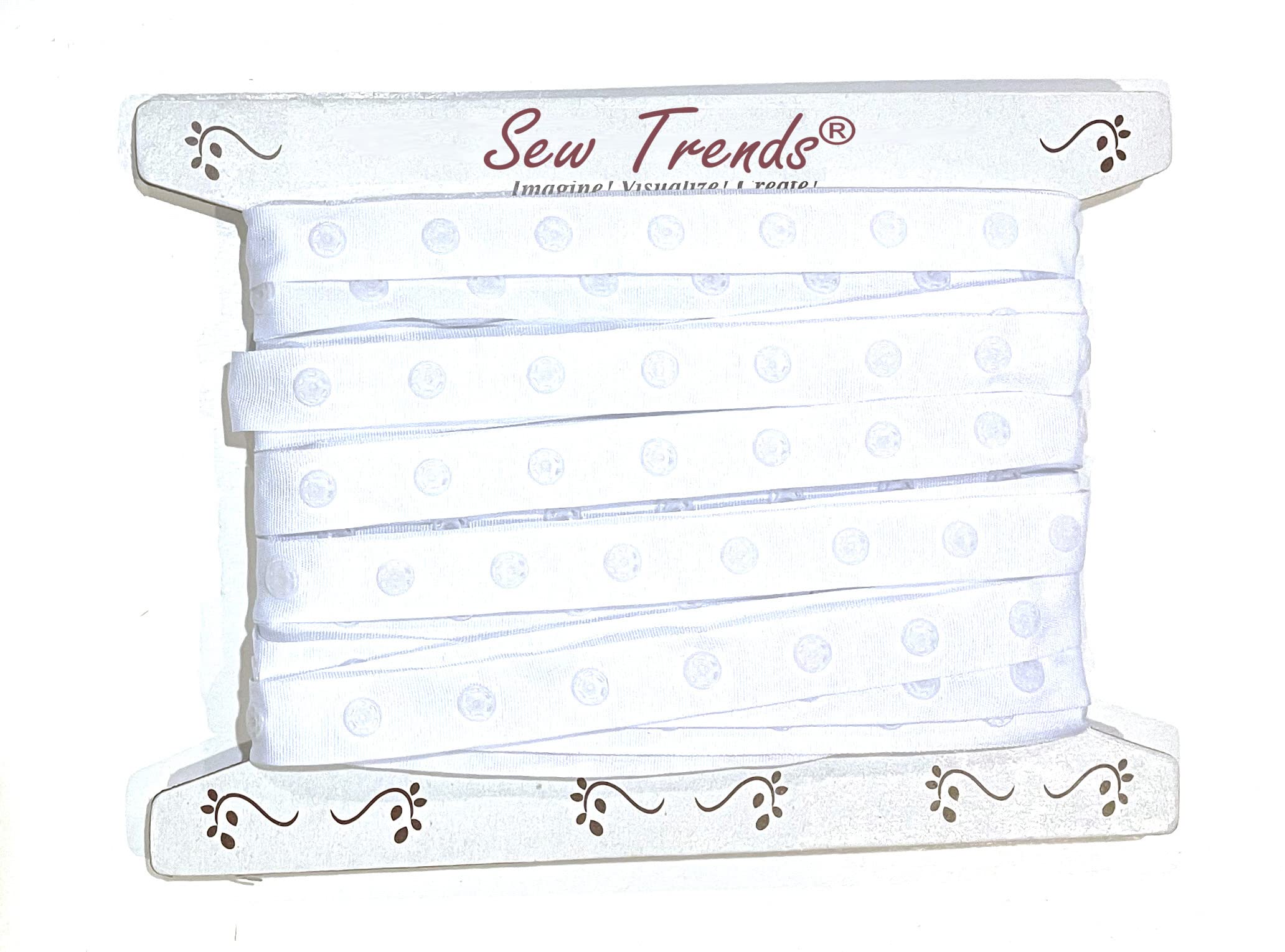 2 Yards Plastic Snap Button Polyester Tape Ribbon Hook & Eye Zipper Popper Press Stud Fastener-White