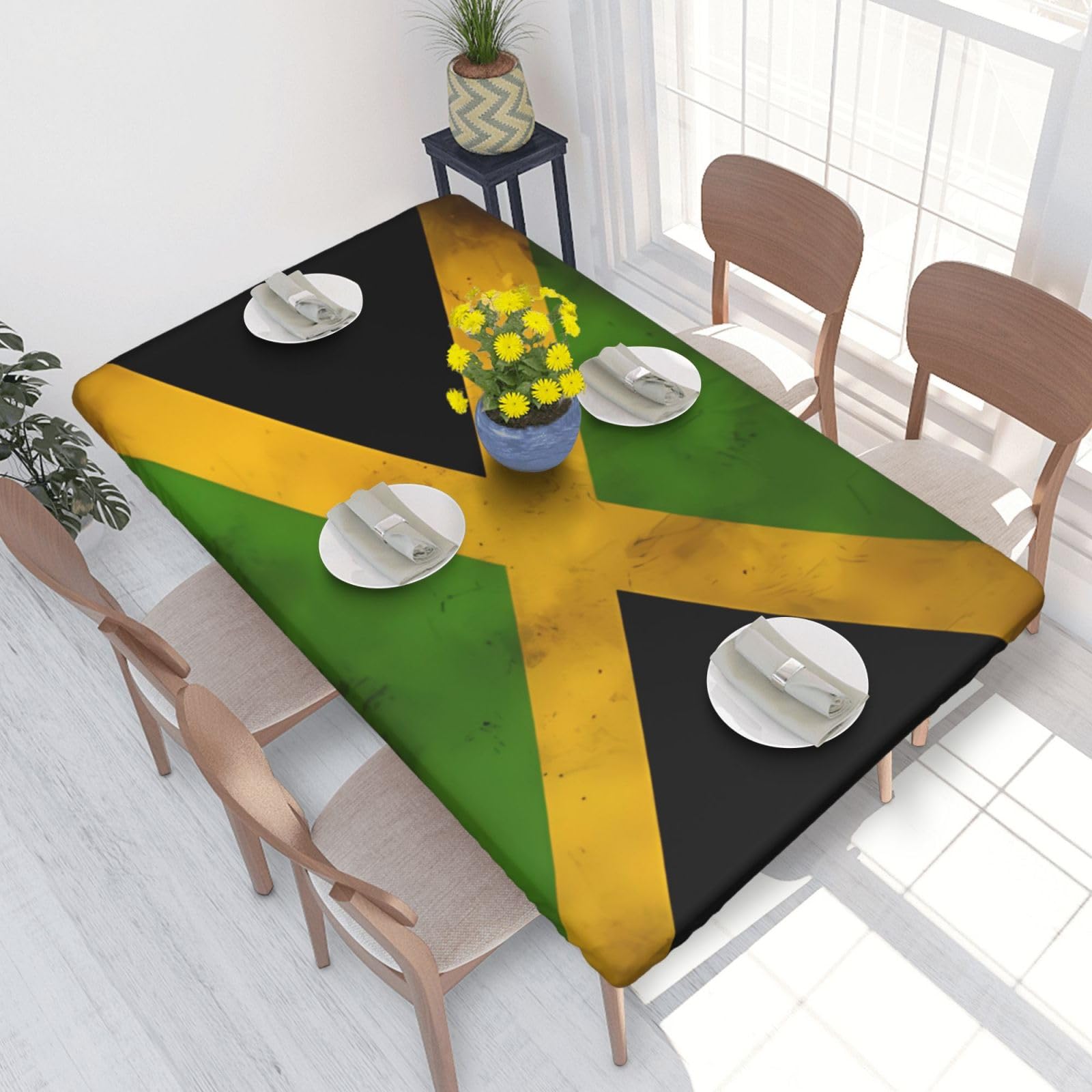 Oibnkcn Black Old Jamaican Flag Tablecloth, Suitable For 4Ft Tables, Waterproof, Elastic And Washable Indoor And Outdoor Tablecloths