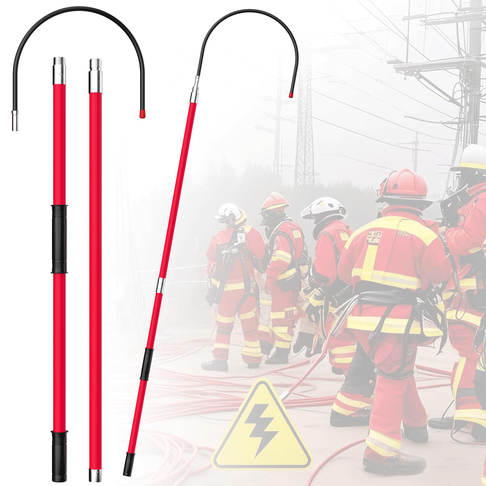 10.8 Feet Rescue Hook, Electrician Tools Firefighting Insulated 110kv, High Voltage Insulated Retractable, 18 Inch Openings for Electricians, Linemen,