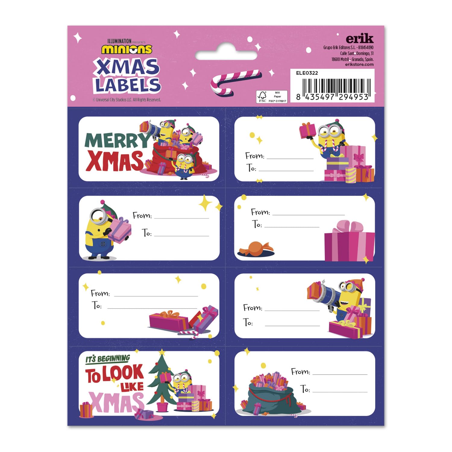 Grupo Erik Label Stickers Minions - Christmas Gift Tags For Presents, School Name Stickers, Kids Stickers, Food Labels Stickers, Coloured Sticky Labels | Minions Gifts