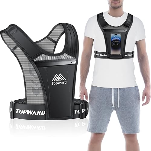 Chaleco con soporte para teléfono para correr para hombres y mujeres, correr, caminar, ejercicio y entrenamiento de gimnasio. Mochila impermeable