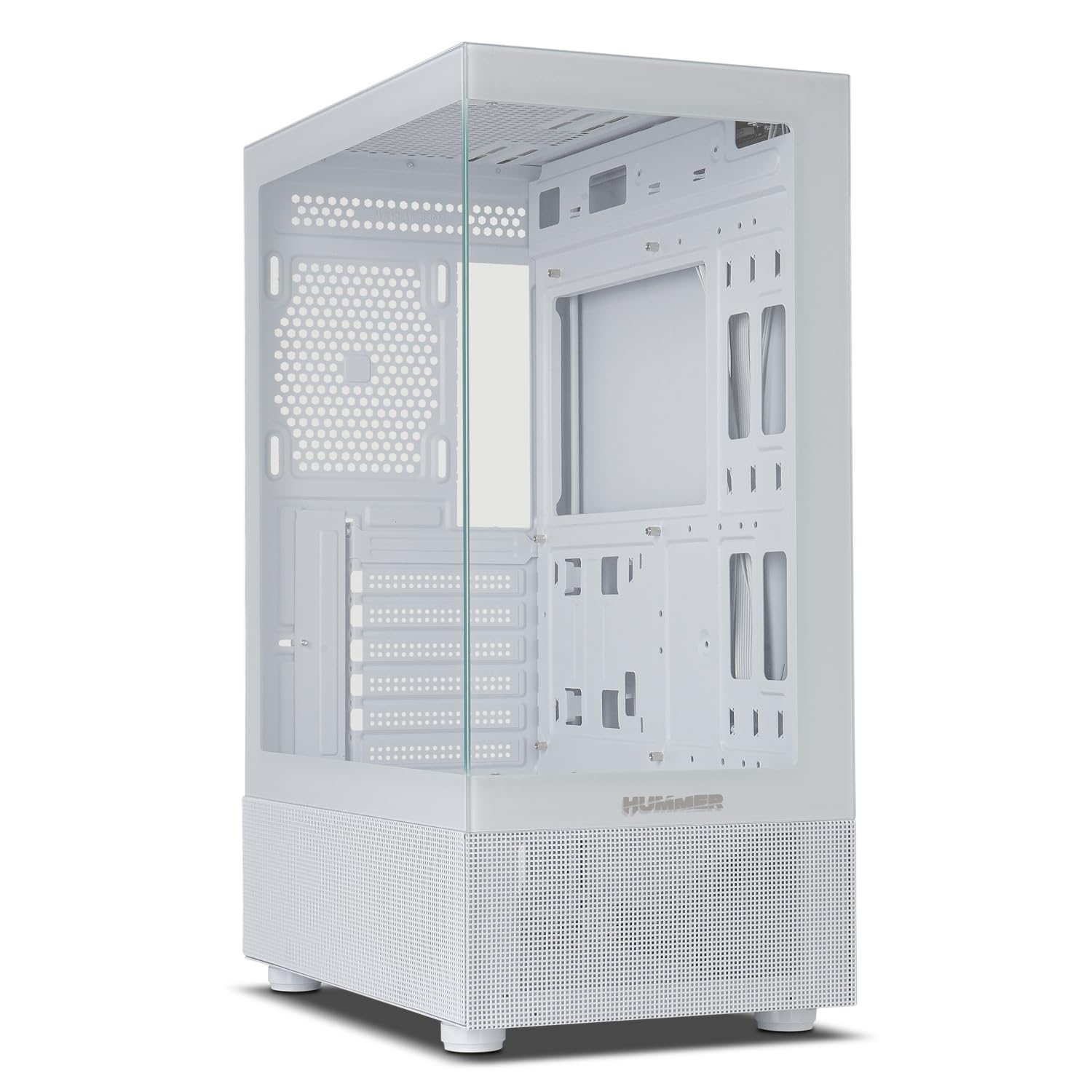 NOX Xtreme Products Hummer Vision White – Semitorre ATX | M-ATX, Ventana Lateral y Frontal Cristal Templado, Espacio para 5 Ventiladores, Compatible con gráficas de hasta 300mm, USB 3.0, Color Blanco